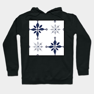 Pattern of blue snow crystals and crosses on white Hoodie